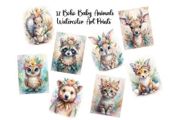 Download 12 Boho Baby Animals Wall Art Set 1 - Set Collection