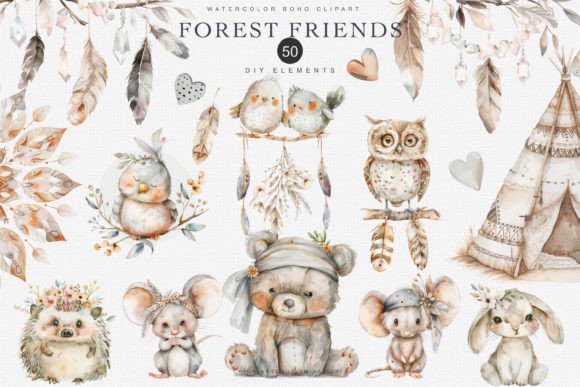 Download Woodland Boho Animal Clipart Set - Set Collection