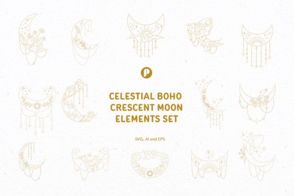 Download Celestial Boho Crescent Moon Element Set - Set Collection