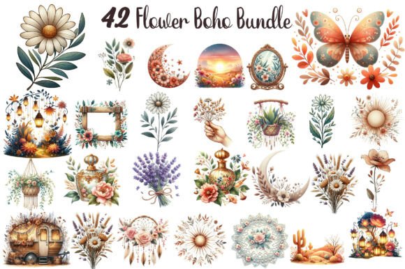 Download Set Flower Boho Art Design Bundle - Set Collection
