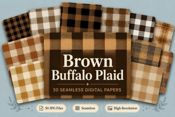 Download Brown Buffalo Plaid Digital Papers Set - Set Collection