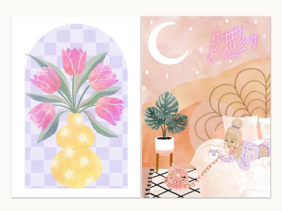 Download Tulips &amp; Dreamy Boho Birthday Cards Set - Set Collection