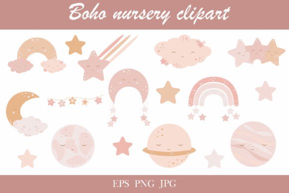 Download Boho Nursery Clipart Set. Baby Wall Déco - Set Collection