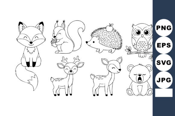 Download Cute Forest Animals Line Art Set Includi - Set Collection