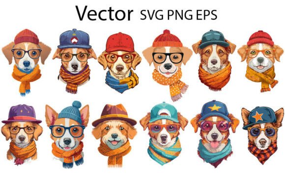 Download 12 Dogs Hipster Fashion Dogs Set Vector - Set Collection