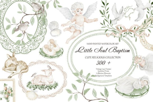 Download Hand Painted Baptism Watercolor Set - Set Collection