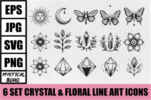 Download Mystical Boho Crystal Line Art Set - Set Collection