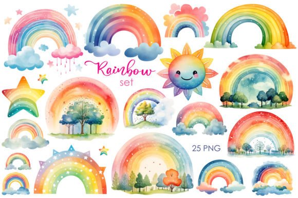 Download Watercolor Rainbow Set PNG Clipart - Set Collection