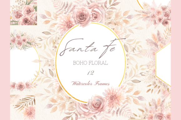 Download Watercolor Boho Pink Floral Frames Set - Set Collection
