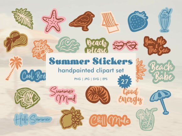 Download Summer Stickers Handpainted Set SVG PNG - Set Collection