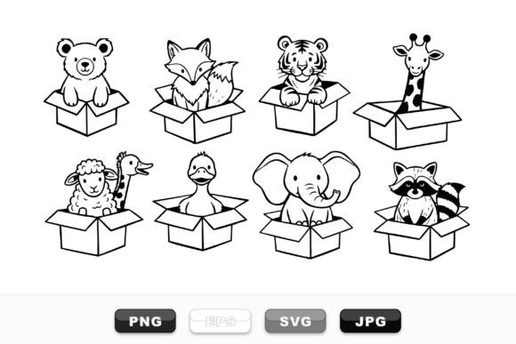 Download Cute Animal Box Clipart Set - Set Collection
