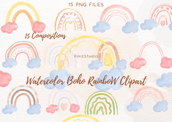 Download Watercolor Rainbow BOHO Clipart Png Set - Set Collection