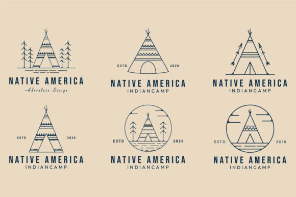 Download Set Indian Camp Line Art Logo Native - Set Collection