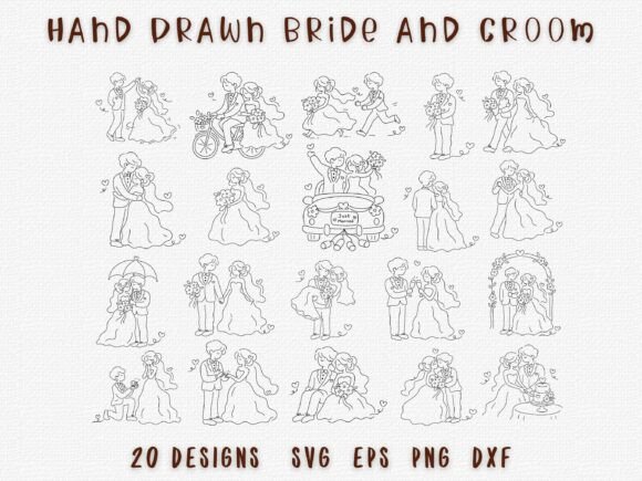 Download Wedding Couple SVG Bridal Line Art Set - Set Collection