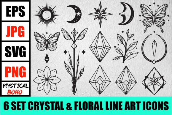Download Mystical Boho Crystal Line Art Set - Set Collection