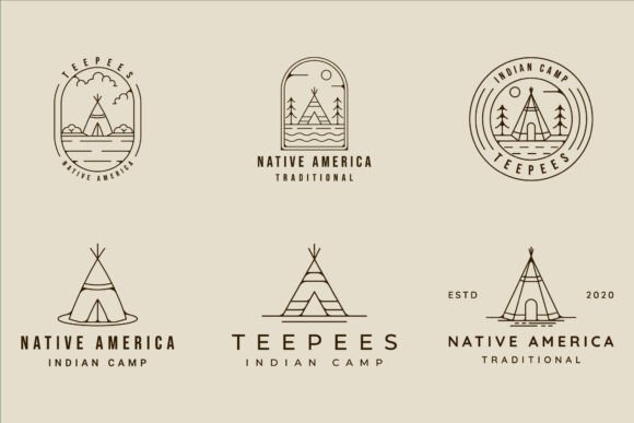 Download Set of Teepees Indian Line Art Logo - Set Collection
